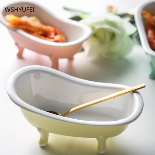 Creative ceramic bathtub cute small bowl ice cream pudding dessert fruit plate household lightweight tableware ceramic bowl