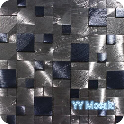 Modern metallic elements silver and dark blue 3D square brushed aluminium metal mosaic tile for interior decoration store walls