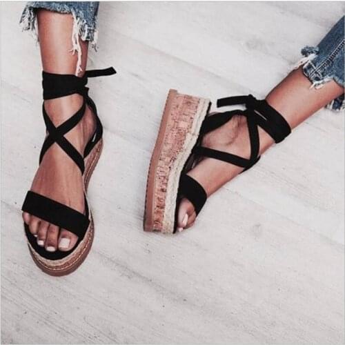Summer White Wedge Espadrilles Women Sandals Open Toe Gladiator Sandals Women Casual Lace Up Women Platform Sandals Summer Shoes