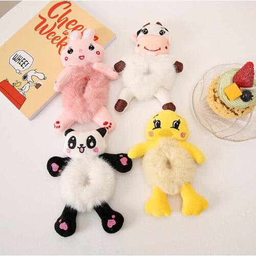 Cute Plush Bear Frog Hair Rope Fashion Women Hair Scrunchies Girls Elastic Hair Band Hair Ring Ponytail Holder Hair Accessories