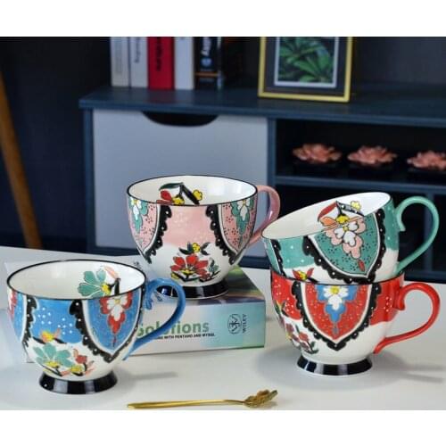 Restaurant reusable coffee cup set breakfast soup cup / Arabic hand painted ceramics coffee mug