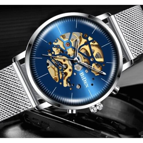 2019 New Fashion Mens WristWatch Skeleton Dial Stainless Steel Mesh Strap Steampunk Casual Automatic Mechanical Watches Male
