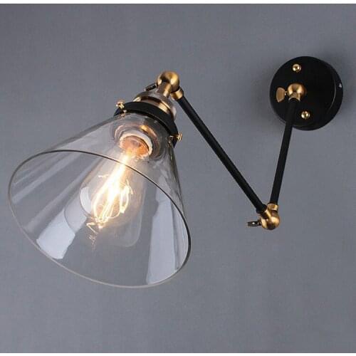 Retro Two Swing Arm Wall Lamp Sconces Glass Shade Baking Finish RH Restoration Light Fixture,Wall Mount Swing Arm Lamps