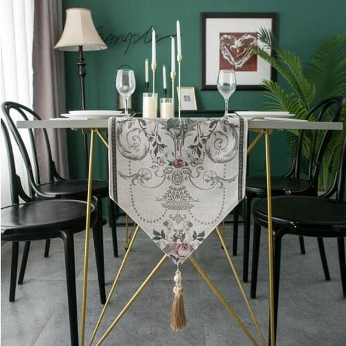 Table Runner 33*260 Chenille Table Runner European Bed Runner Blue Beige Table Runners Decoration 33*220