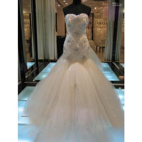New Gorgeous Crystals Beads Appliques Tulle Mermaid Wedding Dresses Bridal Gown Size 2 4 6 8 10 12 14 16 18+ Custom Made W332