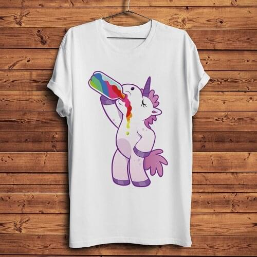 Nightclub Drunken punk unicorn Vomit rainbow funny t shirt men summer new white casual homme cool streetwear tshirt plus size