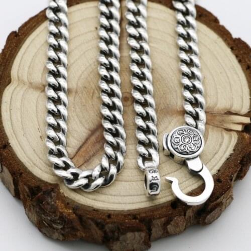 Europe And The United States S925 Sterling Silver Retro Thai Silver Six-letter Scripture Men And Women Personality Necklace