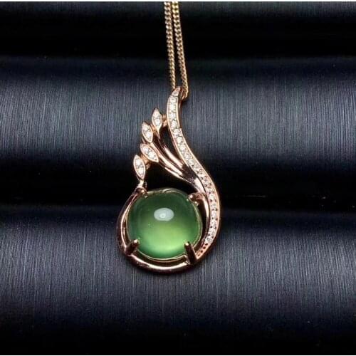 Natural green prehnite pendant S925 silver Natural gemstone Pendant Necklace trendy Especially grace flame women party jewelry