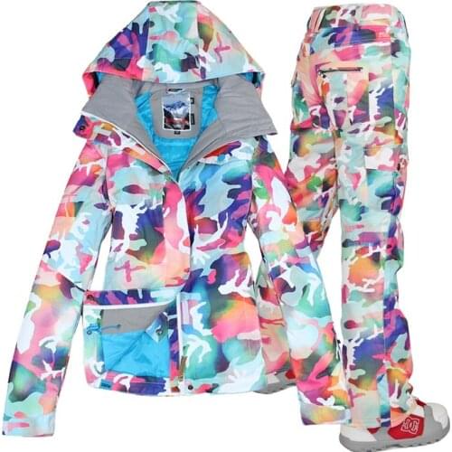 Pink Camouflage Ski Suit Women Snowboarding Climbing Camping Snow Wear Female Skiwear Winter Outdoor Sports Set