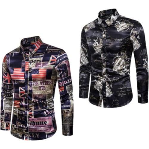 Shirts 2018 New Brand Mens Floral Lapel Collar Autumn Blouse Party Chic Club Long Sleeve Casual Shirts