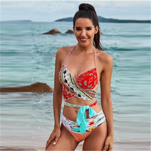 SAILBE Multicolor Bohemian Tropical Print Set Woman Female Beach Low Waist Swimsuit Summer Sexy Beachwear Bikini LC43048