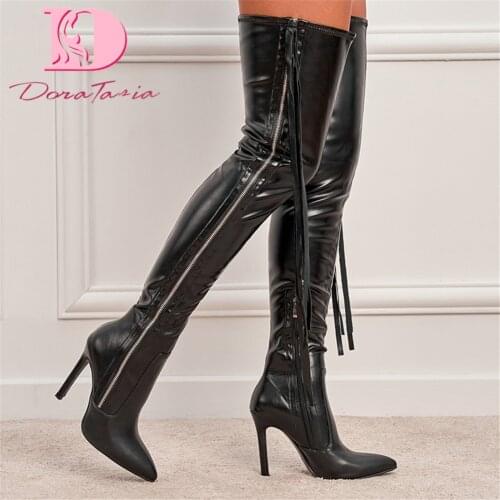 DoraTasia Brand Design Sexy Stunner Party Women Over The Knee Boots Autumn Thin High Heels Tassel Thigh Boots Female Party Shoes