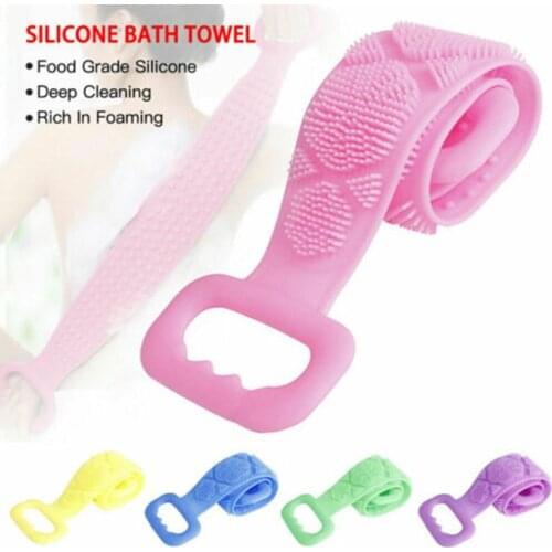 Back Brush Silicone Scrubber Loofah Bath Towel Belt Body Massage Double Sided Shower Cleaning Strap Exfoliating Back Brushes