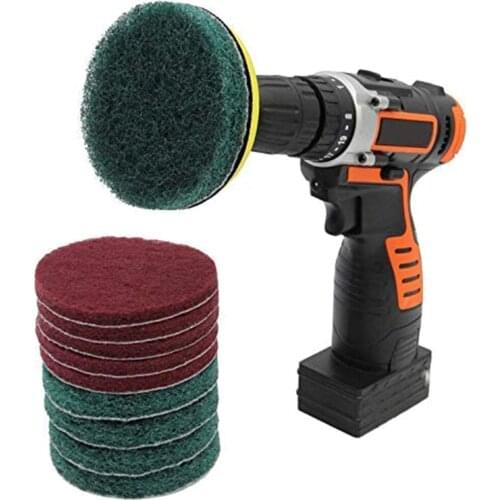 Drill Brush Kit Universal Electric Drill Cleaning Sponge Brush Scrubber Scouring Bursh Pad with Diam 9.5 Round Base Screw Bit