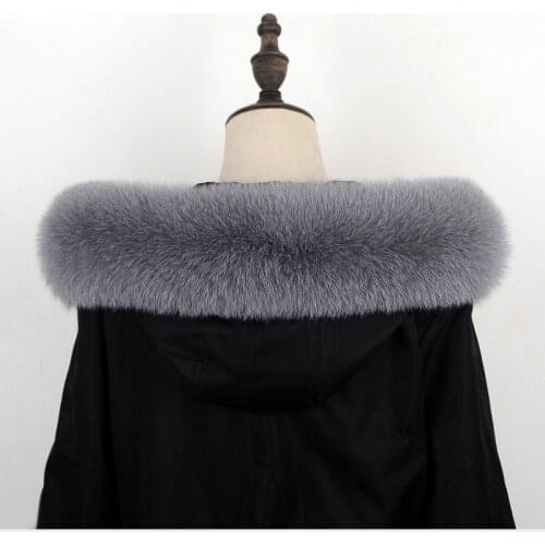 Qearlstar 2021 New Natural Fox Fur Collar For Women Hood Light Grey Real Fur Scarf Winter Warm High-quality Coat Cap Collar Z119