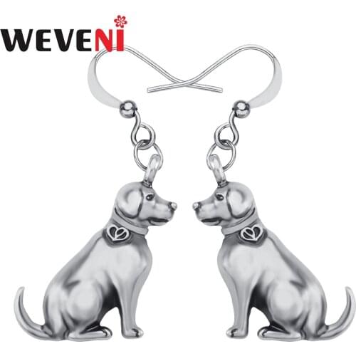 WEVENI Alloy Antique Gold Plated Sweet Labrador Dogs Earrings Drop Dangle Lovely Pets Animals Jewelry Charm Gift For Women Girls
