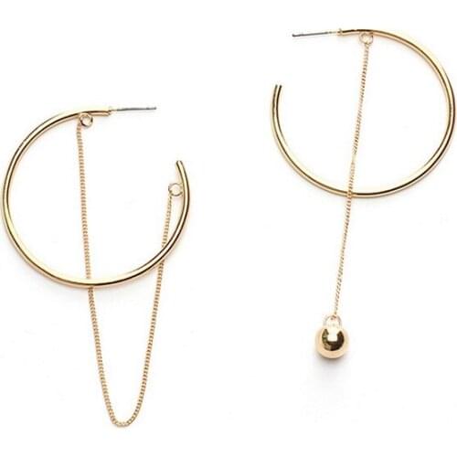 Simple Korean Metal Chain Tassels Asymmetric Earrings for Women Round Circle Drops Dangle Earrings Ear Jewelry Gift RY32