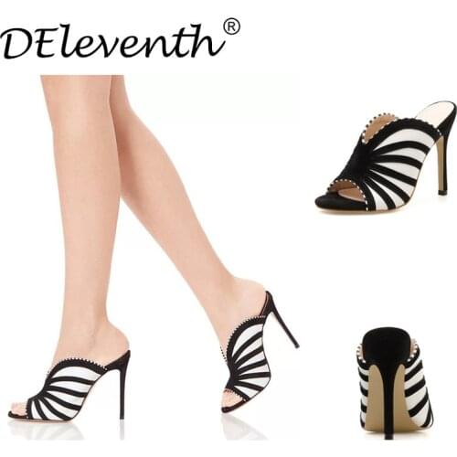 Women Sandals Thin High Heels Summer Brand Party Shoes Peep Toe Flock 11.5CM Slip On women shoes sandalias mujer 2020 size 35-42