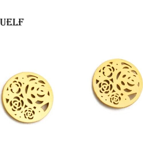 Uelf Vintage Geometric Stud Earrings For Women Gold ColorFlower Statement HOllow Stainless Steel Earring Brincos Jewelry NEW