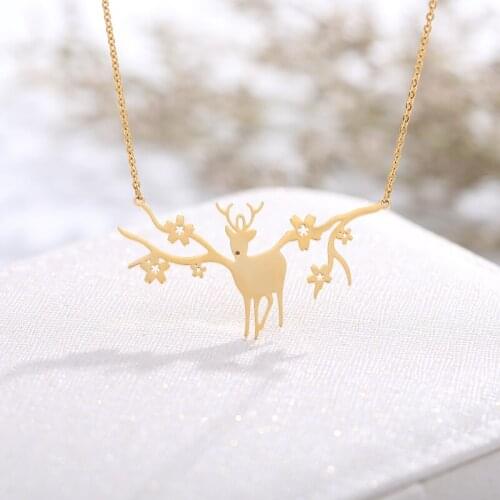 Christmas Necklaces Minimalism Flower With Antler Deer Elk Necklaces For Women Kids New Year Jewelry BFF Gift 2020 Collier Femme