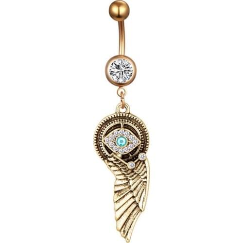 1 Piece Crystal Eye Belly Ring Naval Belly Button Rings Punk Angel Wing Wings Body Piercing Jewelry