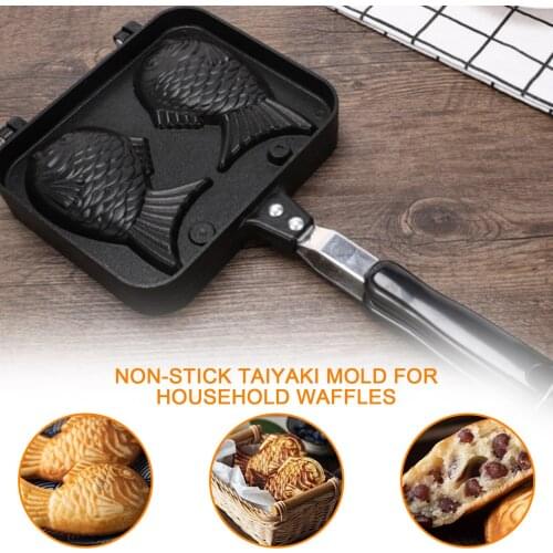 2 Molds Taiyaki Fish Shaped Waffle Pan Maker Non-stick Cake Bake Bakeware Home Kitchen DIY Dessert Cooking Pan Plate