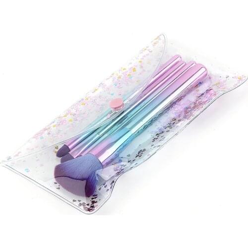 Super Hot 4pcs Unicorn Brush Gradual Change With PVC Cosmetic Brush Bag Foundation Blending Power Blush Face Makeup Brushes Set