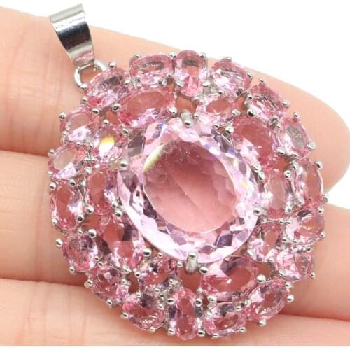 52x40mm Special Flowers Shape 16g Created Paris Blue Topaz Gift For Womans Silver Pendant