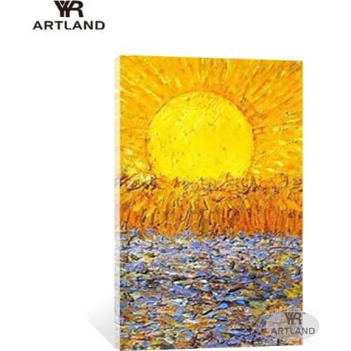 Large sizes thick oil Handmade abstract oil painting on canvas yellow sun landscape wall art picture for living room entrance