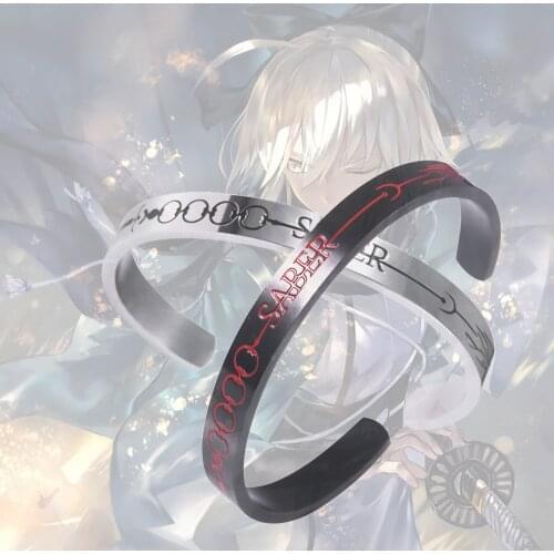 Fate Stay Night Stainless Steel Bracelet Saber Altria Pendragon Lettering Charm Bracelet for Women Men Cosplay Jewelry Gift
