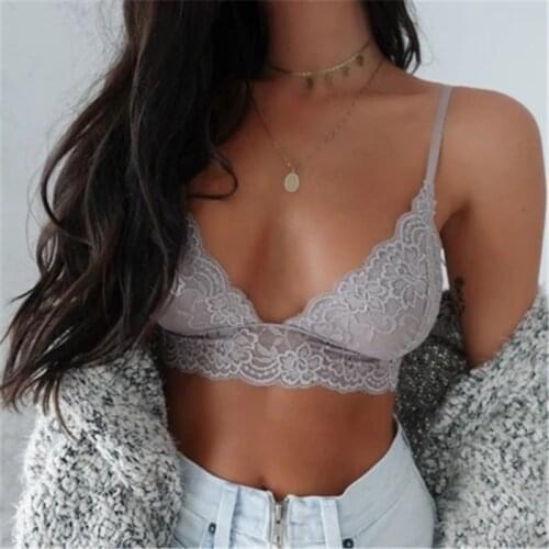 New Sexy Lace V-neck Active Bras Women Gray Plus Size Elastic Push Up Mesh Intimates Wireless Underwear Summer Brallette Clothes