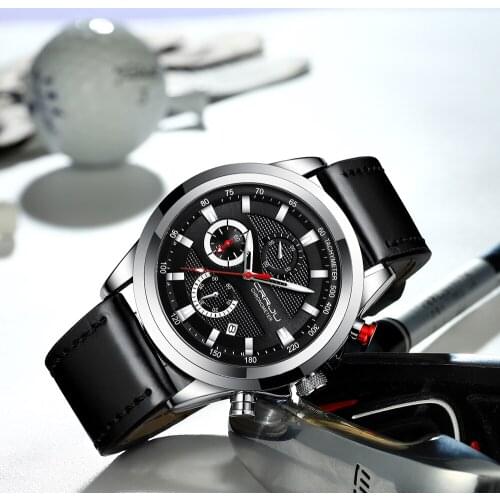 CRRJU New Fashion Watch Men Analog Quartz Wristwatches 30M Waterproof Chronograph Sport Date Leather Band Watches montre homme