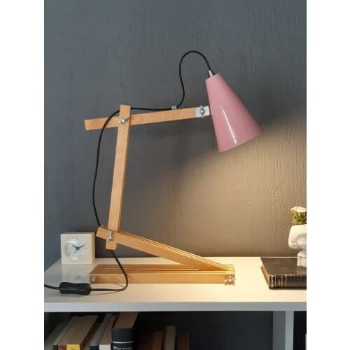 Wooden Table Lamp Oak Body Black Pink Green Color Light Indoor Working Young Child Bedding Living Room New Custom Production Design