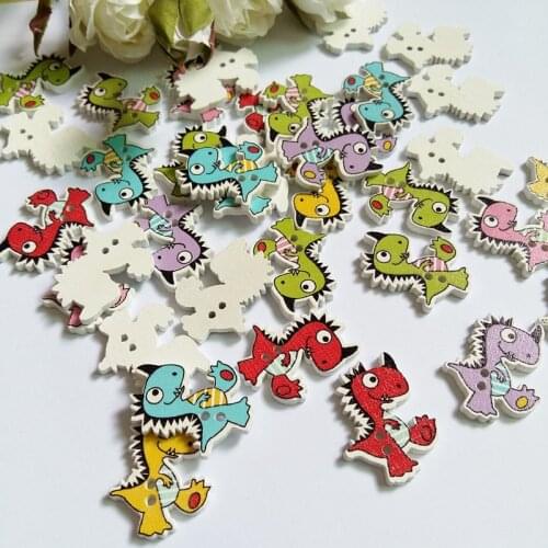 50pcs New Cartoon buttons mixed pattern dinosaur shape wooden decorative buttons for craft sewing scrapbooking accessories
