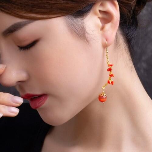 Retro Palace Style Handmade Earrings Original Gingko Maple Leaf Cloisonne Jewelry Earrings Factory Direct Sales No.1271