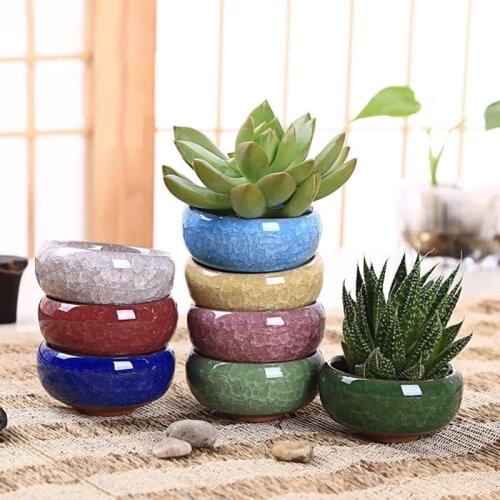 2PCS Ice-Crack Ceramic Flower Pots for Juicy Plants Small Bonsai Home and Garden Decor Succulent Plant Pots Home Decoration