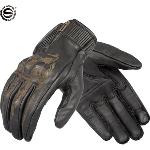 Retro Leather For Motorcycle Gloves Breathable Vintage Moto Accessories Touch Function Scooter Motocross Gloves Men
