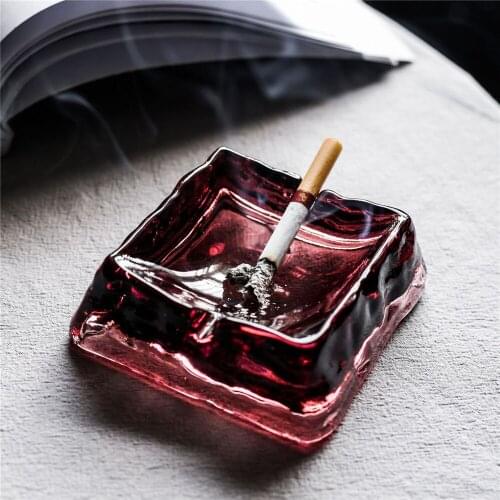 Square Glass Ashtray Crystal Transparent Creative Living Room Office Household Without Cover Ashtray Cigarette Accessories Tools