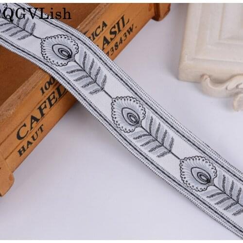 QGVLish 25M/Roll 3cm Wide Jacquard Lace Ribbon Belt Trim DIY For Cushion Sofa Clothing Curtain Accessories Lace Trims Decor