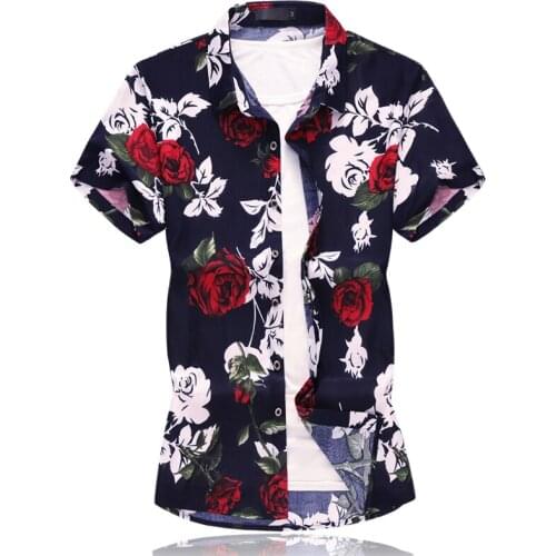 Summer mens flower shirt short sleeve fashion casual shirt men large size s-7xl man tops yellow red rose shirts camisa masculina