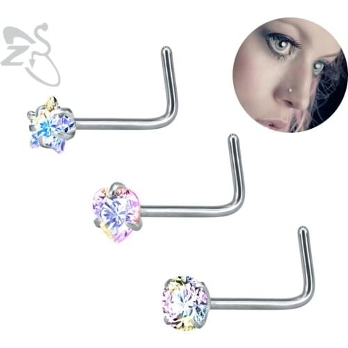 Multicolor Rhinestone Nose Rings Bar Piercing Nez Surgical Steel Crystal Hooks Nostril Piercing Nose Studs Pin Women Jewellry