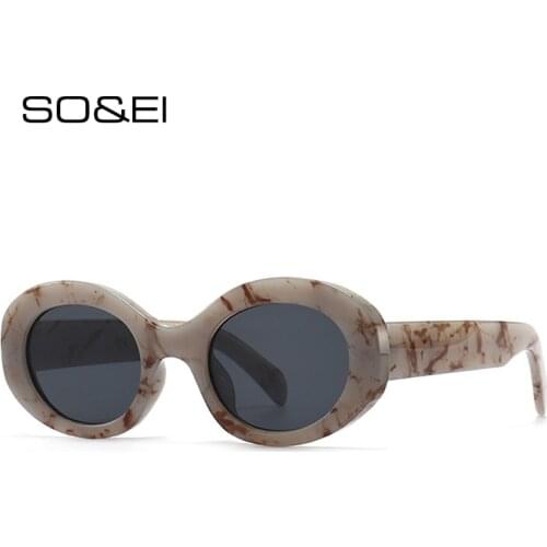 SO&EI Fashion Oval Women Sunglasses Shades UV400 Brand Designer Men Retro Round Leopard Sun Glasses