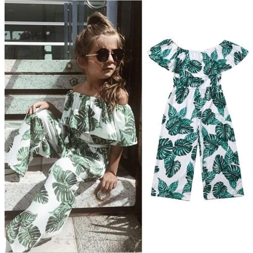 Fashion Girl Green Leaf Printing Romper Clothes Girls Summer One Pieces Outfits Children Clothing