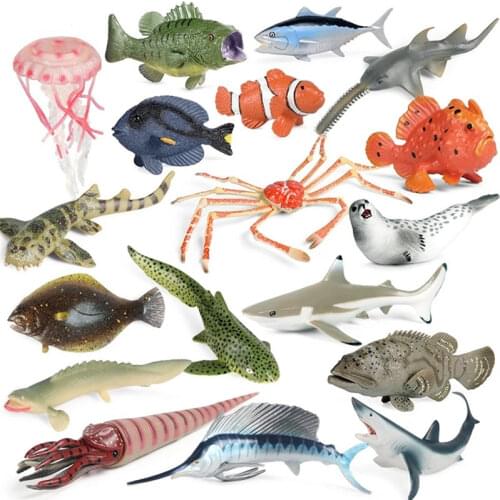 Ocean Marine Jellyfish Shark Seal Crab Clownfish Tuna Sea Life Animals Model Action Figures PVC Miniature Baby Shower Toy Gifts