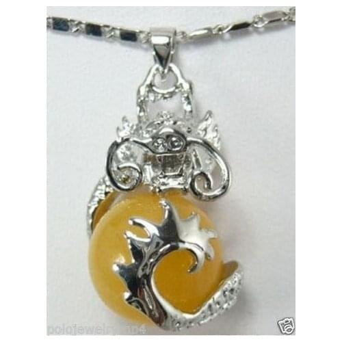 New Jewelry dragon inlay yellow jade woman pandent necklace