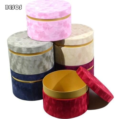 Wholesale Large Candy Color Round Cylindrical Suede Gift Box Wedding Party Flower Cosmetics Jewelry Cake Decorative Gift Box
