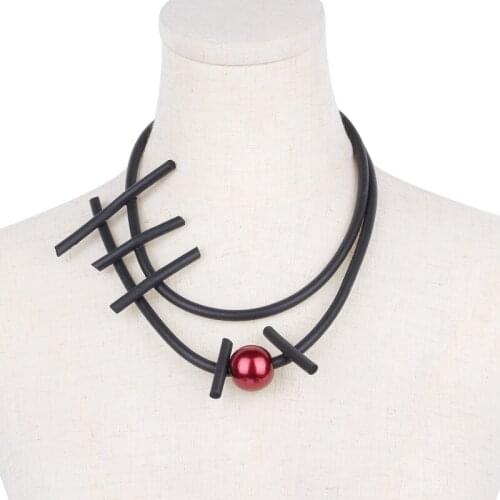 YD&YDBZ New Red Pearl Bead Pendant Necklace For Women Luxurious Irregular Silicone Rope Choker Necklaces Handmade Rubber Jewelry