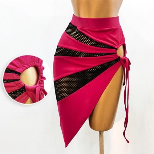 Sexy Latin Dance Skirt Women Irregular Hollow Mesh Skirt Samba Rumba ChaCha Performance Dance Wear Latin Practice Skirts VDB2781