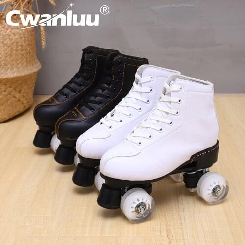 PU Lether Luxury Roller Skates Shoes With Wheels 4 PU For Woman Man Kids Zapatos Con Patines Europe Size 35-45