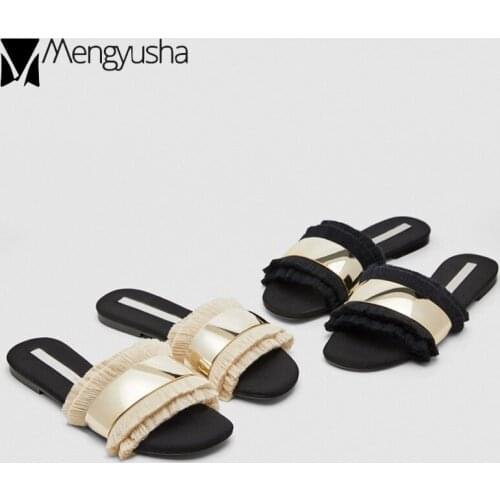 Tassel bling beach slides women open toe fringe beach sandals summer flat with flip flops women brand sandals women slip on shoe